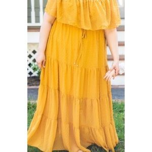 Baltic Born Swiss Dot Maxi Dress in Mustard- XXL